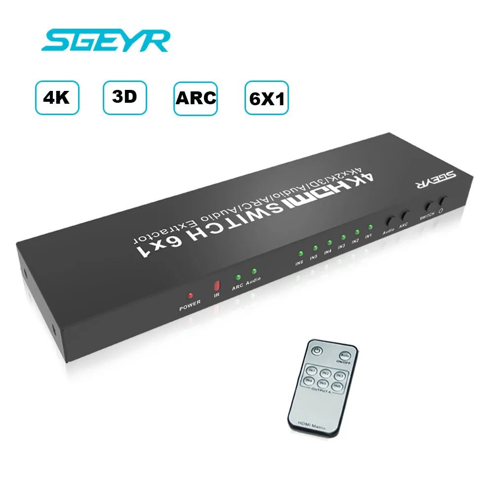 Фото 2018 Новые поступления SGEYR 6 порт HDMI аудио переключатель в 1 из Switcher с удаленным