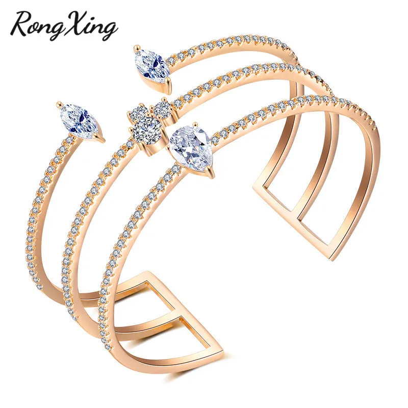 Gold Rongxing Роскошный белый циркон браслет Браслеты для Для женщин Винтаж золото/серебро/rose gold filled CZ браслет Модные украшения fsbp162 - Окраска металла: Gold