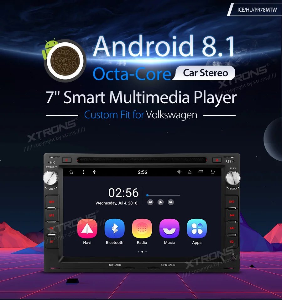 XTRONS " Android 8,1 Восьмиядерный gps автомобильный стерео dvd-плеер для VW Volkswagen CITI CHICO SHARAN LUPO транспортер для SKODA для сиденья