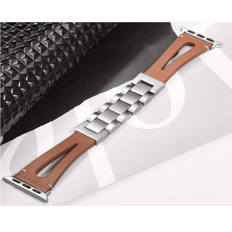 Звеньевой браслет для apple watch 6 band 44 мм 40 42 38 ремешок из натуральной кожи iwatch pulseira