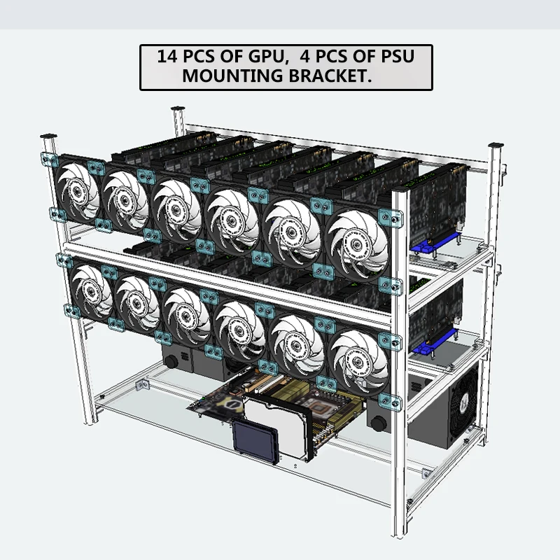 Stackable Computer Fame 14 Graphics Card GPU USB PCI-E Cable Case BTC LTC Coin Mining Frame Server Chassis | Компьютеры и офис