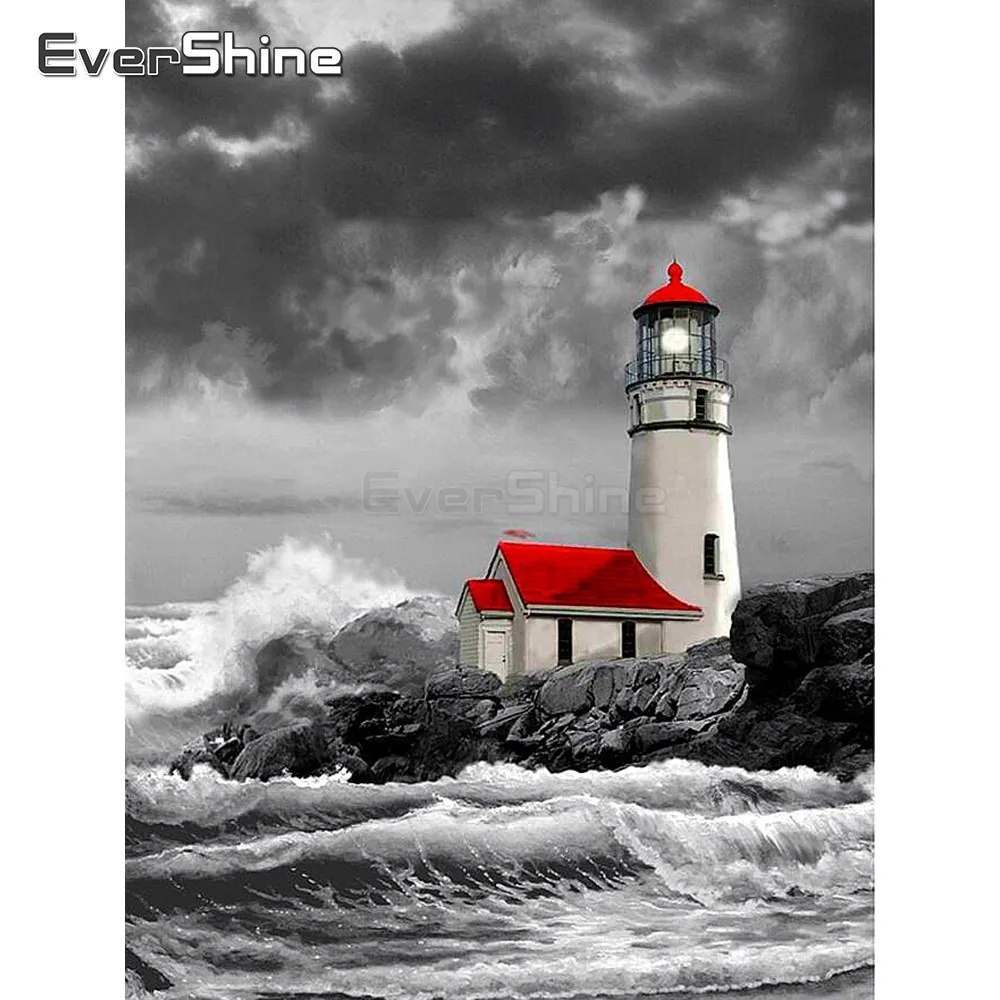 EverShine 5D алмазная живопись полный квадратный пейзаж Алмазная Вышивка Изображение маяка Стразы Алмазная мозаичная вышивка бисером