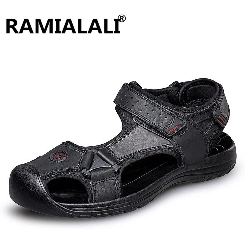 Ramialali/мужские сандалии; роскошные кожаные модные летние мужские дышащие ботинки; пляжные Нескользящие сандалии; Sandalias Hombre; большой размер 46