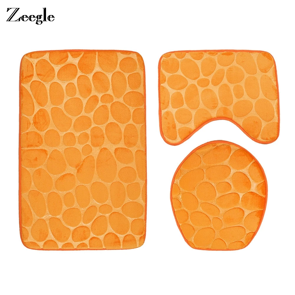 

Zeegle Bathroom Mats 3D Cobble Embossing Bath Mats Set Bathroom Carpet Non-slip Toilet Mat Bathroom Rugs Flannel Floor Mats