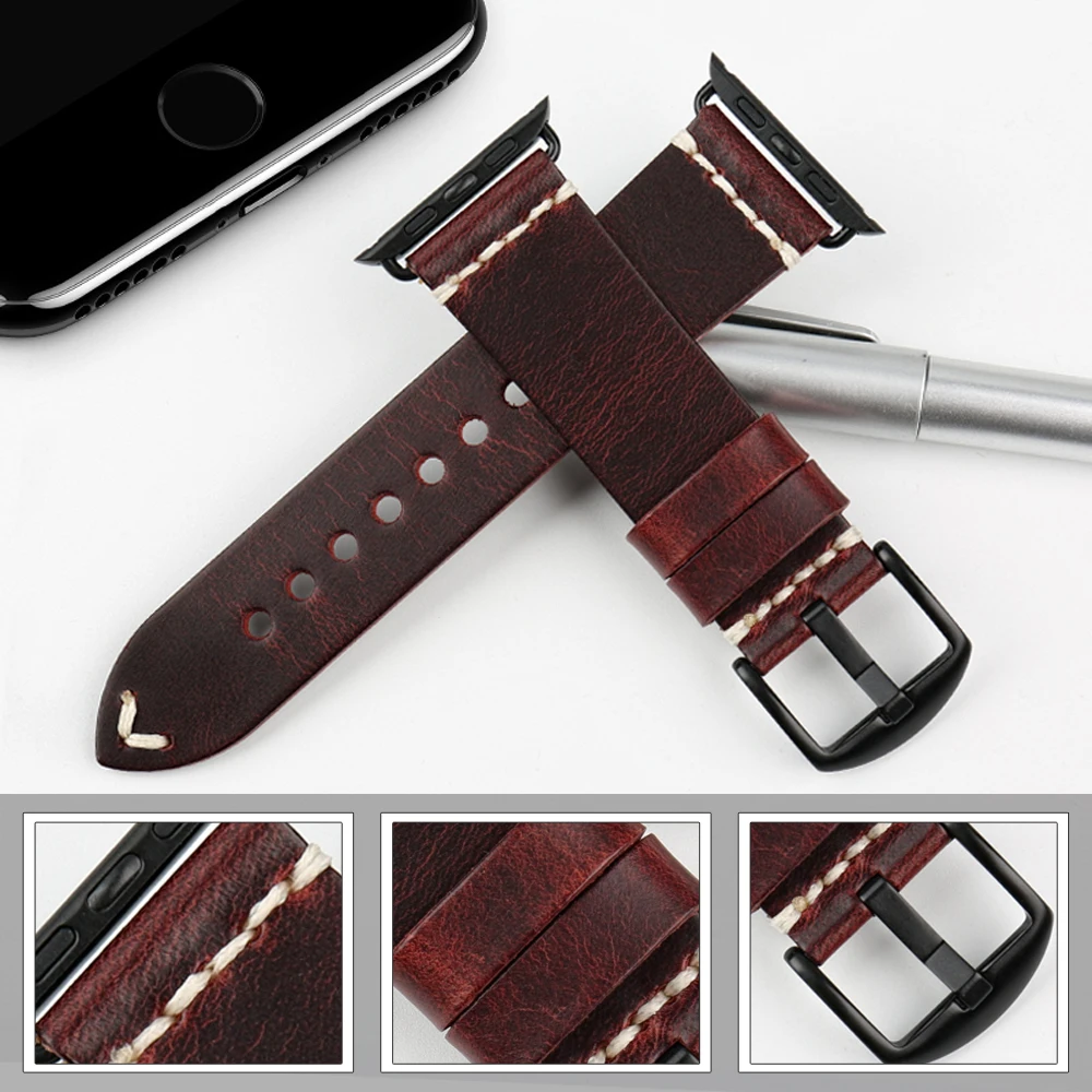 Ремешок для часов MAIKES из натуральной кожи модный красный браслет Apple Watch 44 мм 40 42 38