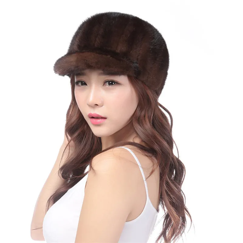 Шапка из 100% натурального меха норки для женщин Зимний шарф шапка Модные