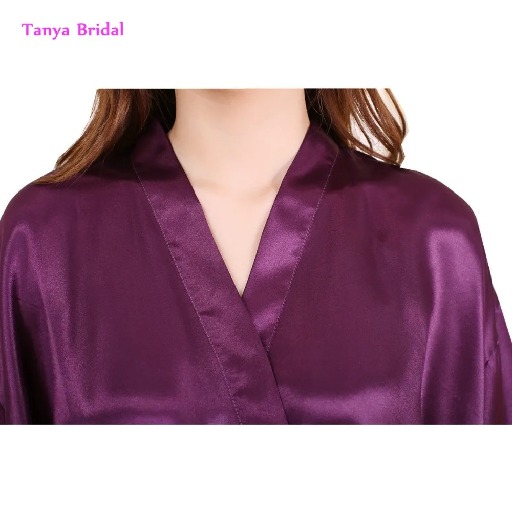 V Neck Bridesmaid Robe Beach Purple Mini Half Sleeve Satin Dress with Sashes | Свадьбы и торжества