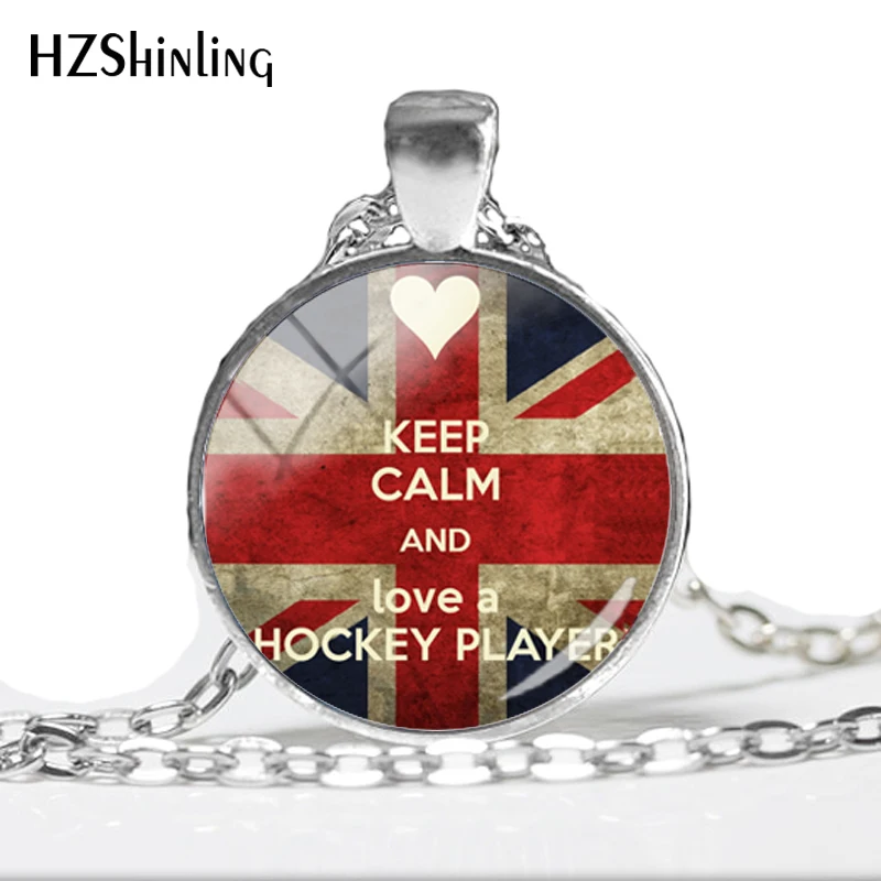 С надписью «Keep Calm And Play кулон, посвященный хоккейной тематике Цепочки и ожерелья спортивные Цитата персонализированные Кулоны из нержавеющей стали круглый Стекло кабошон Цепочки и ожерелья s HZ1
