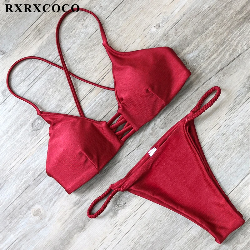 RXRXCOCO, сексуальное бикини с пуш-ап,, Холтер, с вырезами, купальник для женщин, Одноцветный, бикини, пляжная одежда, женский купальник, для загара