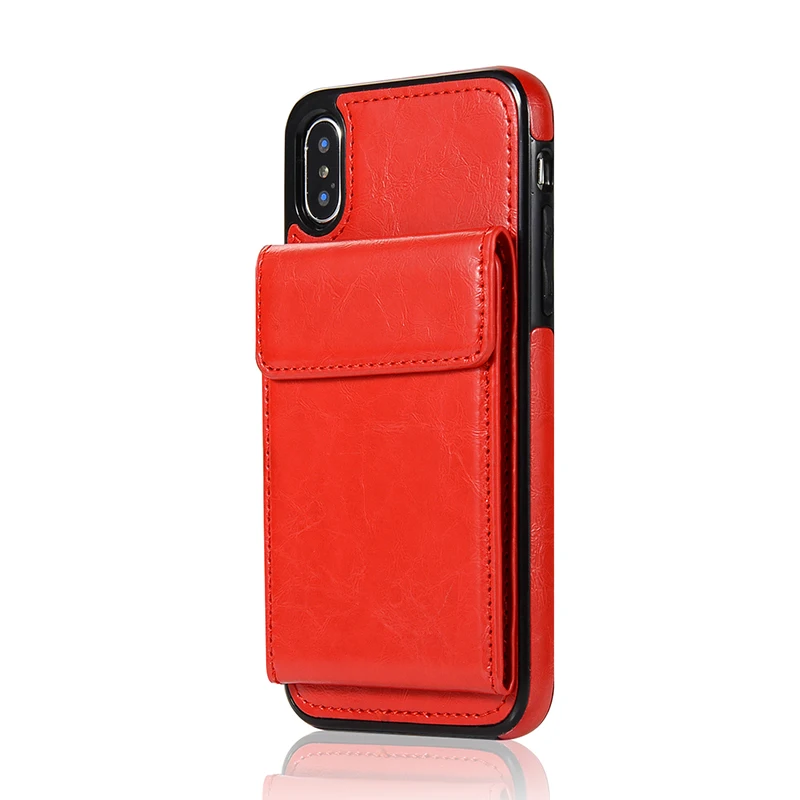 Красный Винтажный кожаный чехол для iPhone XS Max 7 8 Plus 6 6s Plus, Магнитный Флип-кошелек для карт, задняя крышка, чехол для телефона для iPhone X XS Max XR - Цвет: Красный