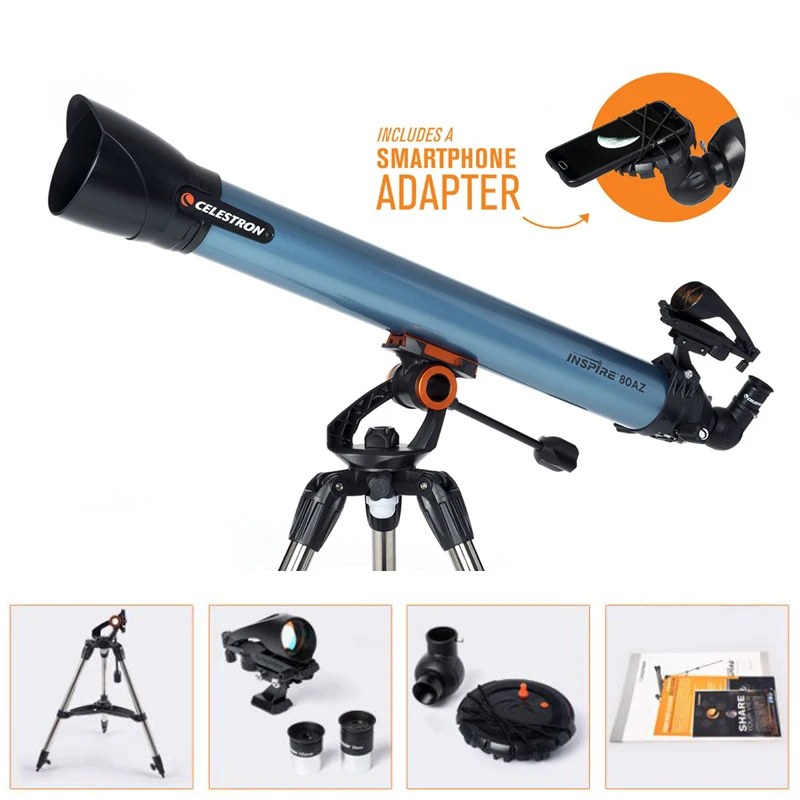 Рефракторный телескоп CELESTRON INSPIRE 80AZ прочный стальной штатив адаптер для