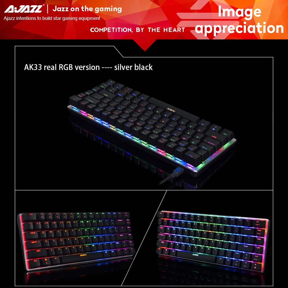 Клавиатура AJAZZ AK33 Механическая игровая цветная LED RGB клавиатура 82 клавиши
