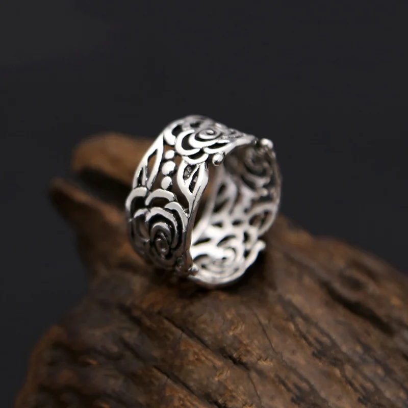 Flower Ring 100% Real 925 sterling Thai silver Men Women Wedding Hollow Peony Tail Gift Fashion jewelry FR16 | Украшения и