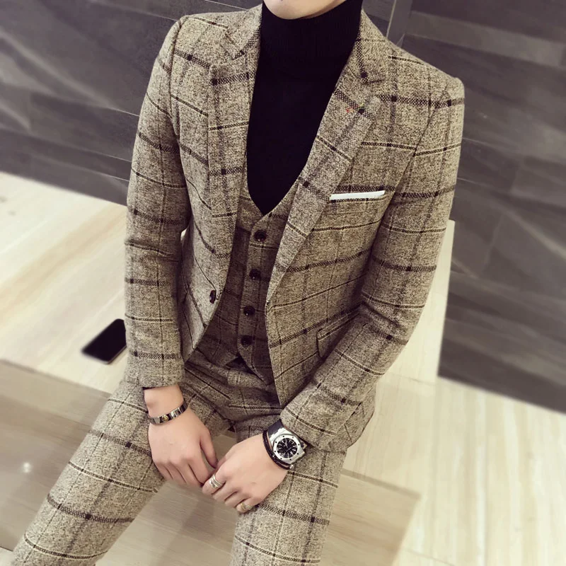Мужской Клетчатый костюм Trajes de Novio Hombre мужской Homme Mariage Terno Masculino мужские клетчатые