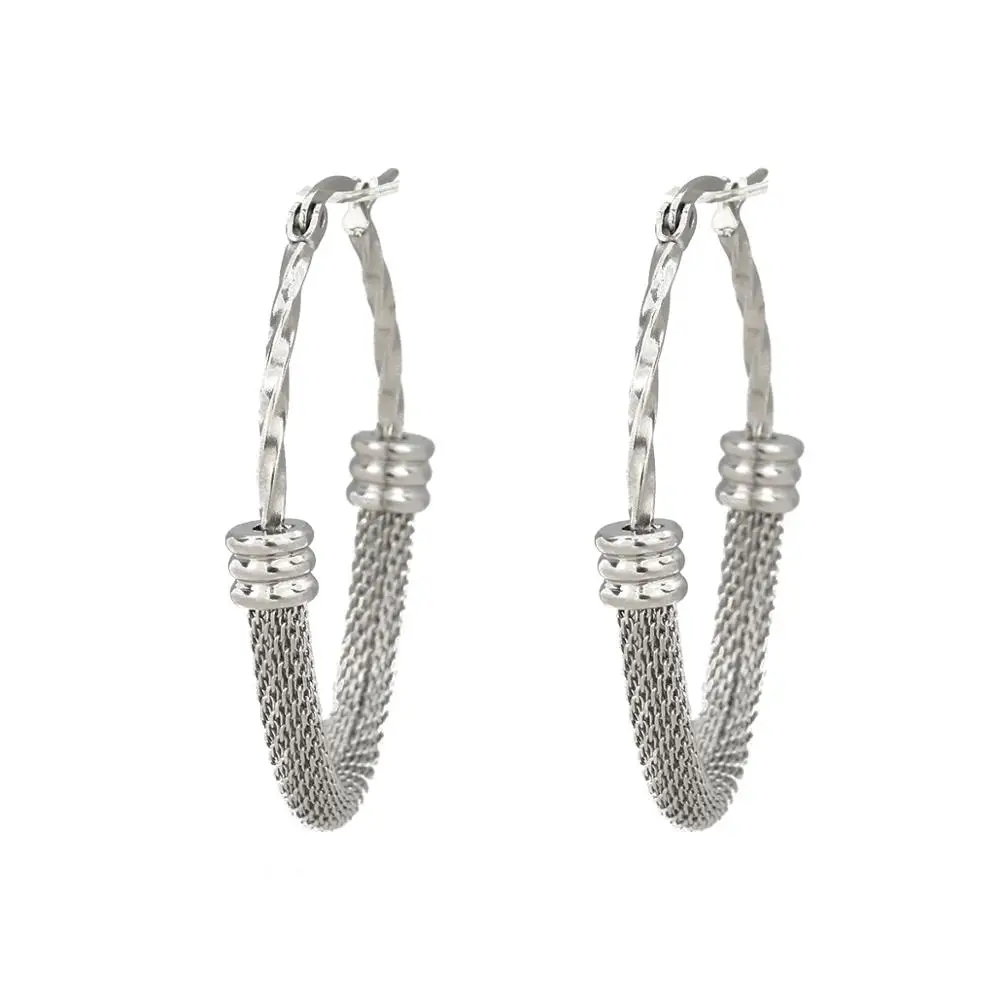 8Seasons 304 Stainless Steel Hoop Earrings Gold Color Oval Spiral Hollow Jewelry Post/ Wire Size: (17 gauge) 1 Pair | Украшения и