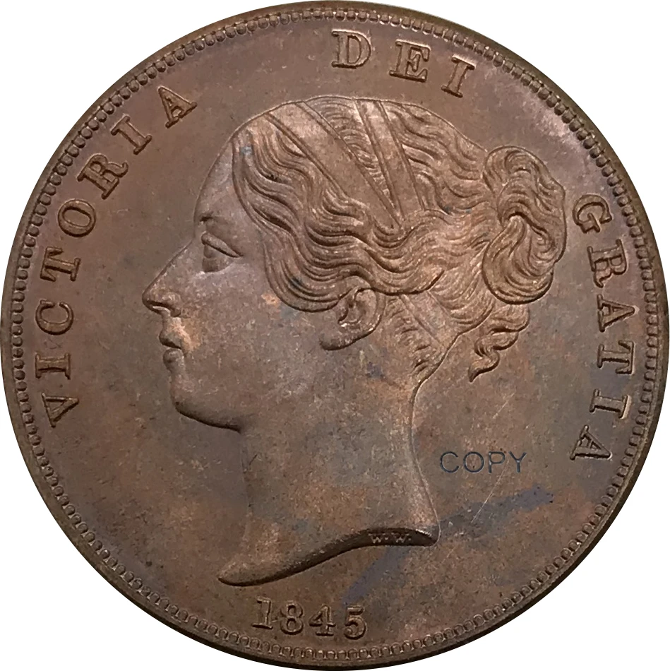 

1845 United Kingdom 1 One Penny Victoria 1st portrait Red Copper collectibles Copy Coin