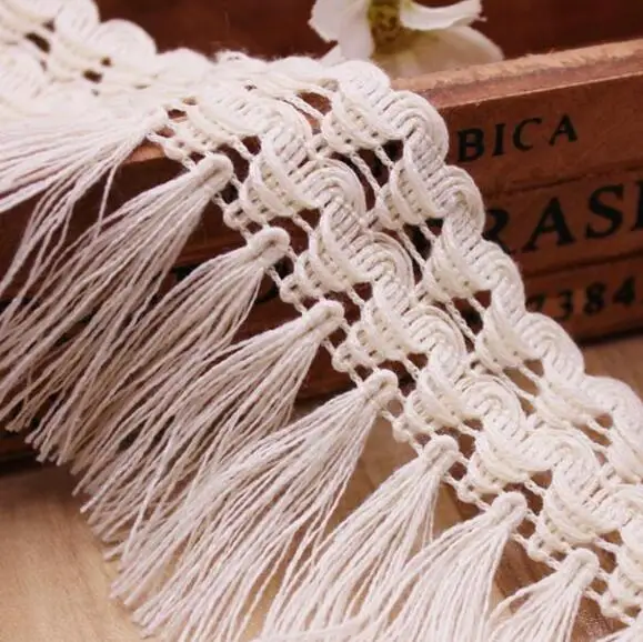 

50Yard 6.5cm Cotton Wavy Fringed Lace DIY Clothing Accessories Crocheted Tassel Trimming Ribbon Fabric Curtain Scarf Sewing Lace