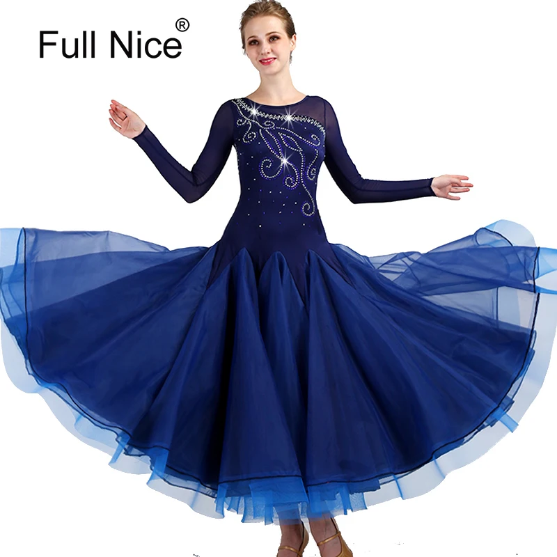 

Customized modern dance competition costumes dress High quality new ballroom dance dress Rhinestone tango waltz dancing dress
