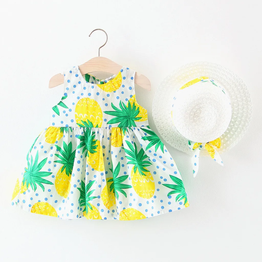Girls Dress Kids Dresses For vestido Toddler Baby Summer Fruit Princess Hat Casual Outfits Set | Детская одежда и обувь