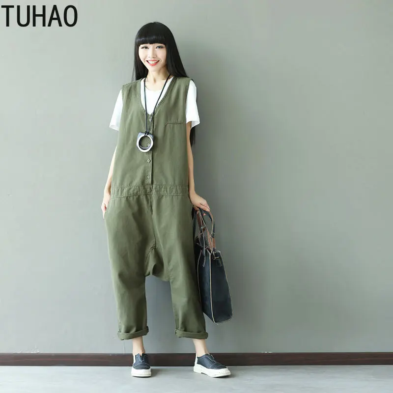 

TUHAO Mori Girl Women's Summer Overalls Casual Jumpsuit Vintage Green Playsuit Ladies Plus Size Long Pants Trousers pant