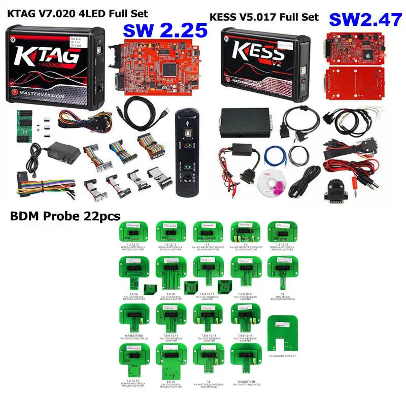KESS KTAG BDM22PCS Самый KTAG V7.020 V2.25 4LED Красный PCB Версия ЕС KESS V5.017 SW2.47 онлайн версия No Tokens Limited KESS 5,017 KTAG 7,020 - Цвет: KESS KTAG BDM22PCS