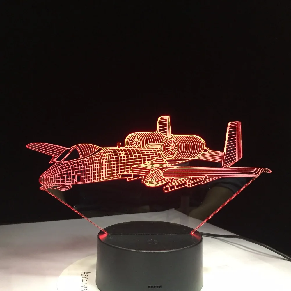 Военный самолет истребитель 3D светодиодный Ночной свет Красочные настольная