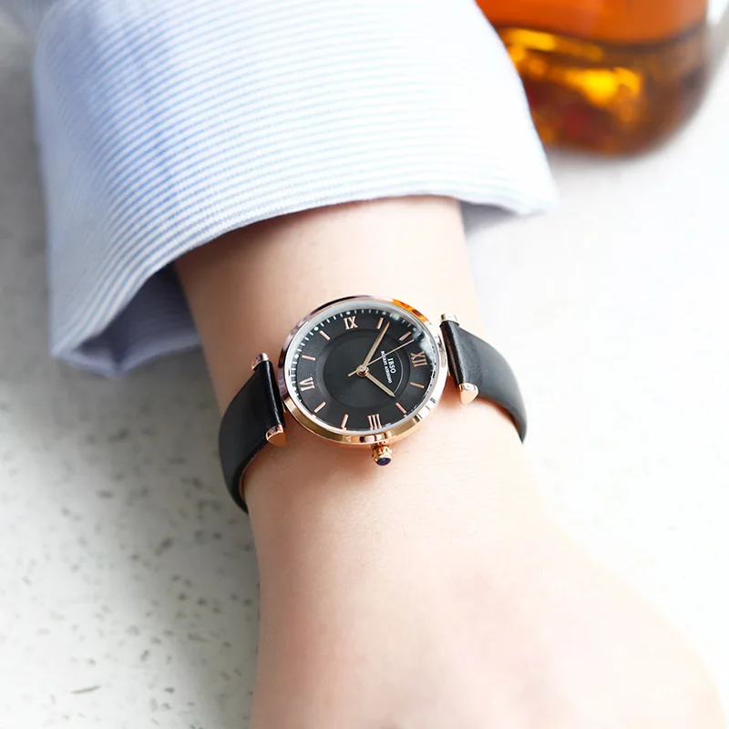 IBSO черные модные женские кожаные Наручные часы Montre Femme Топ бренд класса люкс розовое золото кварцевые часы женские часы#6602