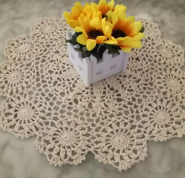 Modern Cotton Lace Crochet Doily Table Napkin Round Tablecloth Placemat Mat Cup Pad Drink Coaster Set Coffee Table Decorations