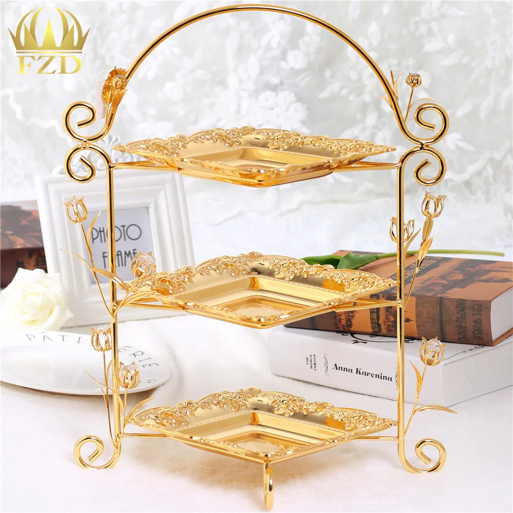 Ваза с фруктами и торт стенд три уровня блюдо круглым Стекло плиты золотой