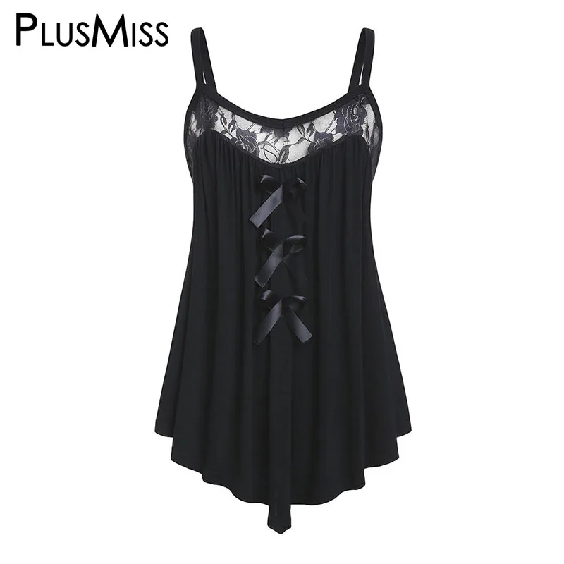 PlusMiss размера плюс 5XL сзади и цветочными кружевами топы на бретельках Женские