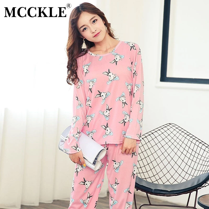 Для женщин длинный рукав мультфильм печати рубашка брюки 2-piece Pajama Set пижамы Homewears женский осень Милые комплекты Для женщин