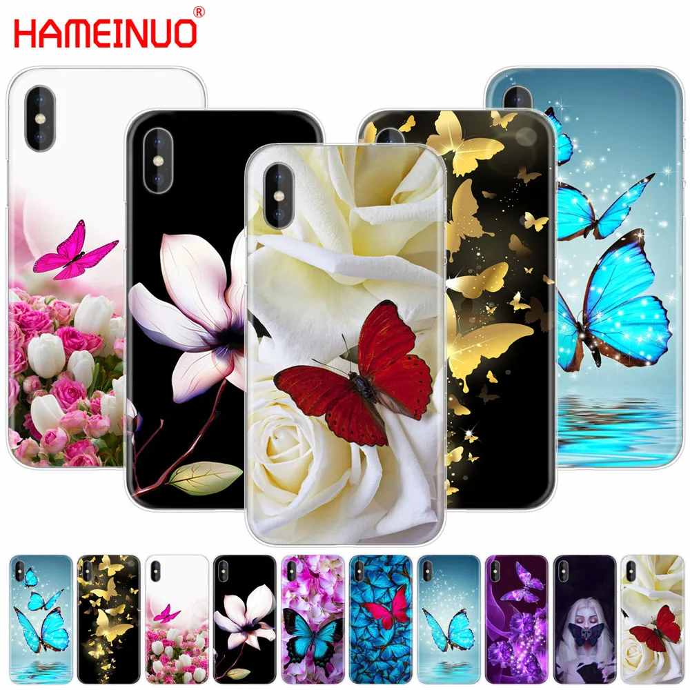 HAMEINUO бабочка на белой розы цветок сотовый телефон чехол для iphone X 8 7 6 4 4s 5 5s SE 5c 6s