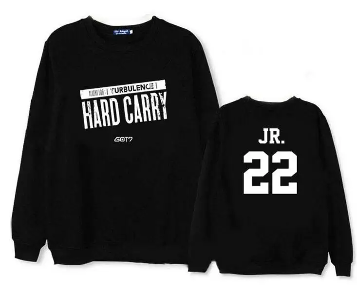 Толстовка с капюшоном Got7 тонкая надписью hard carry member круглым вырезом | Женская