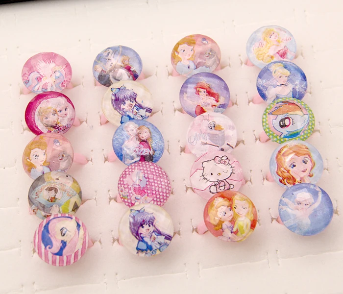 Оптовая продажа 20 шт. в партии разные Мультяшные кольца для маленьких девочек с