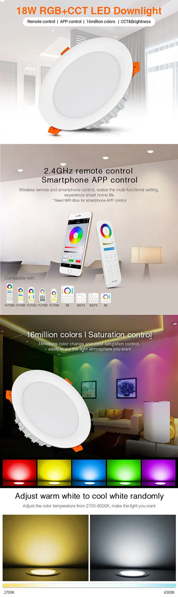 MiBOXER 6 Вт/9 Вт/12 Вт/15 Вт/18 Вт RGB+ CCT светодиодный светильник AC110V 220 В с регулируемой яркостью FUT061/FUT063/FUT066/FUT068/FUT069