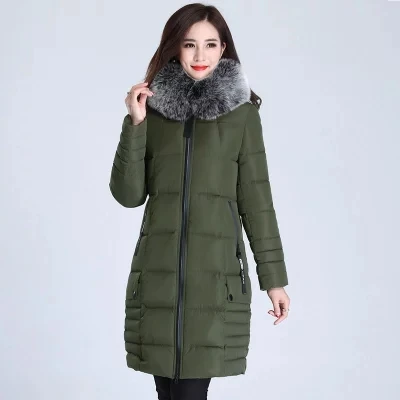 army green Большая Меховая зимняя утепленная парка, женское длинное пальто, хлопковый тонкий пуховик для девушек, пуховик, женская зимняя теплая верхняя одежда для женщин - Цвет: army green