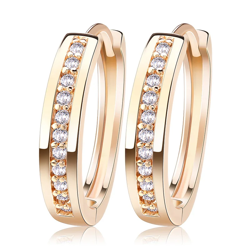 Champagne Gold Color Effie queen Модные женские серьги золотого цвета, медные серьги-кольца с фианитами для женщин, маленькие круглые ювелирные изделия HOME34 - Окраска металла: Champagne Gold Color