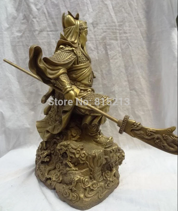 

bi001041 15" China Pure Brass Warrior Guan Gong Guan Yu God On 5 Dragon Head Statue