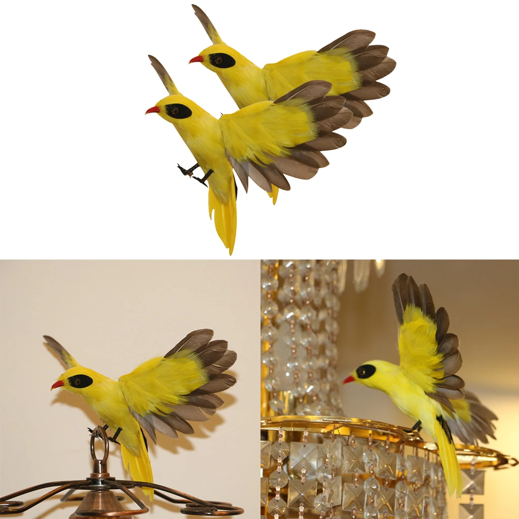 

2pcs Artificial Birds Garden Ornament Flying Oriole Home Party Decoration Miniature Animal