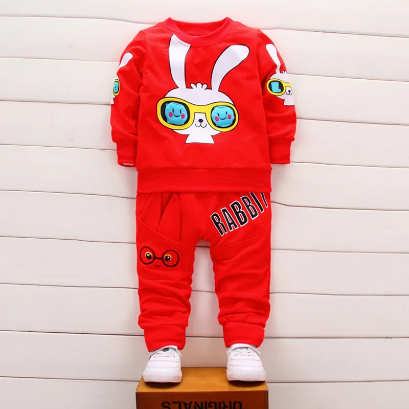 2018 New Fashion 2pcs Children Clothes Casual Set Glasses Rabbit Smiley Yellow Tops+ Pants Kids Clothing For Boys | Детская одежда и