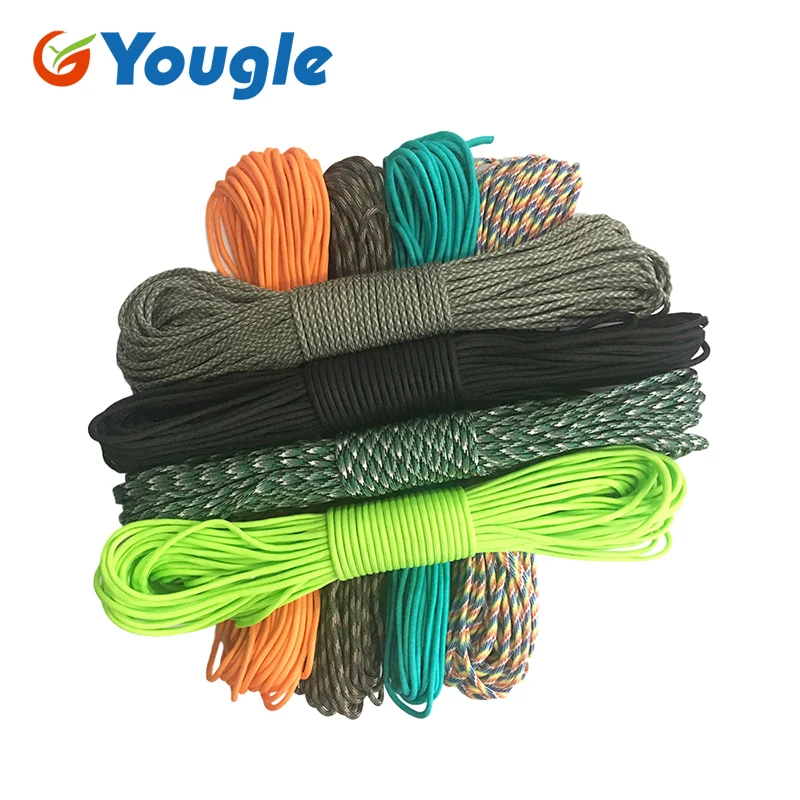 

YOUGLE 4 мм 550 парашютный шнур веревка для палатки Guyline Mil Spec Type III 7 Strand Core 50-100 футов для выживания оптовая продажа