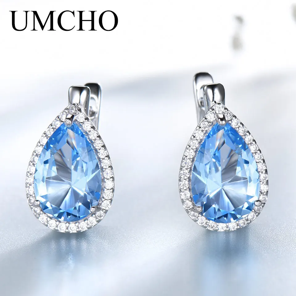 topaz earrings UMCHO зелёный Изумрудный камень, клипсы, серьги 925 пробы, серебряные серьги для женщин, новая мода, овальный камень, хорошее ювелирное изделие, подарок - Цвет камня: topaz earrings