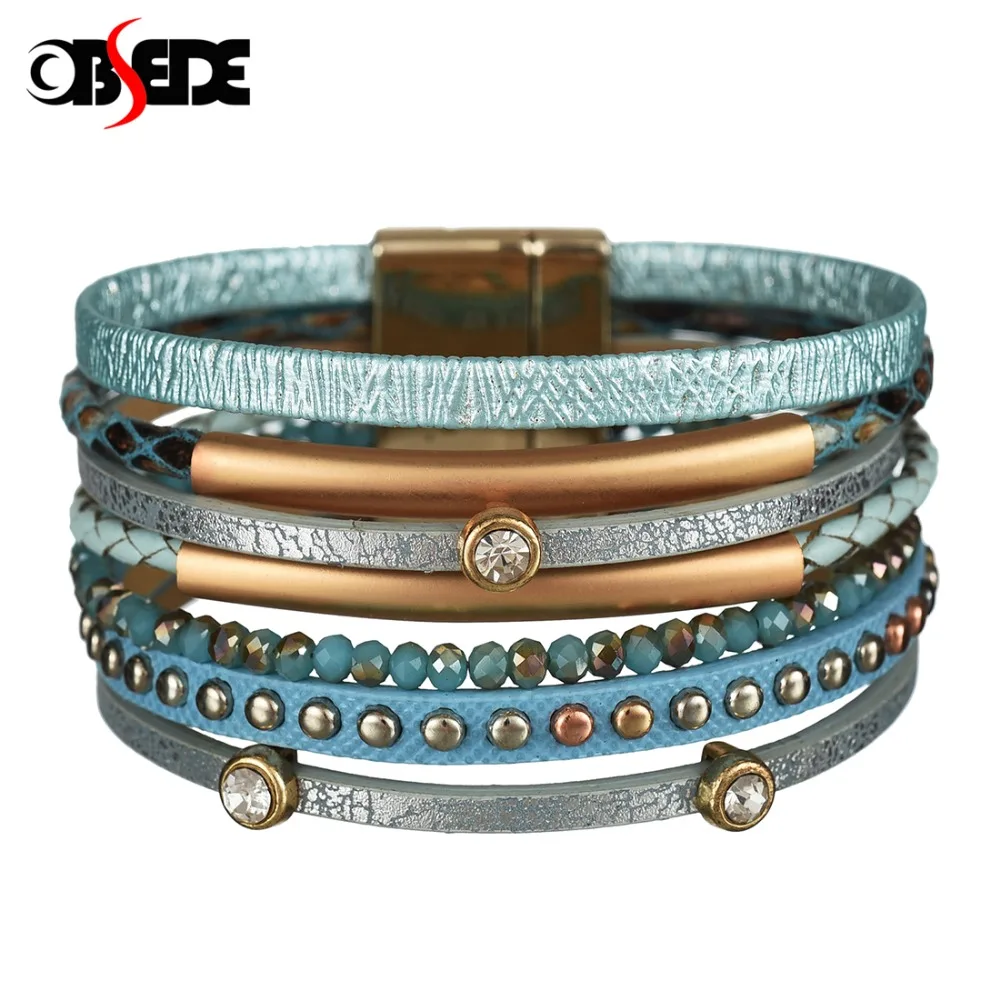 Женский кожаный браслет многослойный с магнитной пряжкой ювелирное изделие