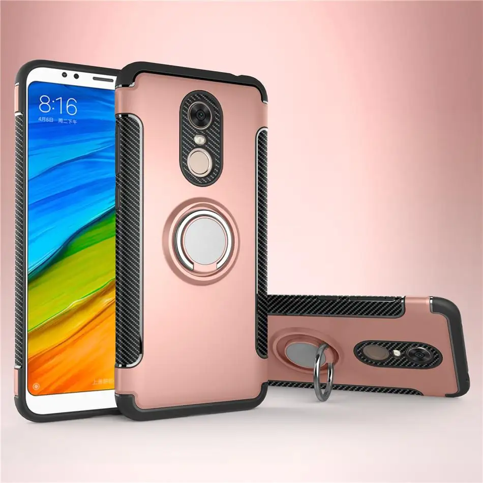 Rose Gold Для Xiaomi Redmi 5 Plus чехол Note 5 Pro 5A Prime гибридная силиконовая Броня металлическое кольцо-держатель для пальца Xiomi Xiaomi Redmi5 чехол для телефона - Цвет: Rose Gold