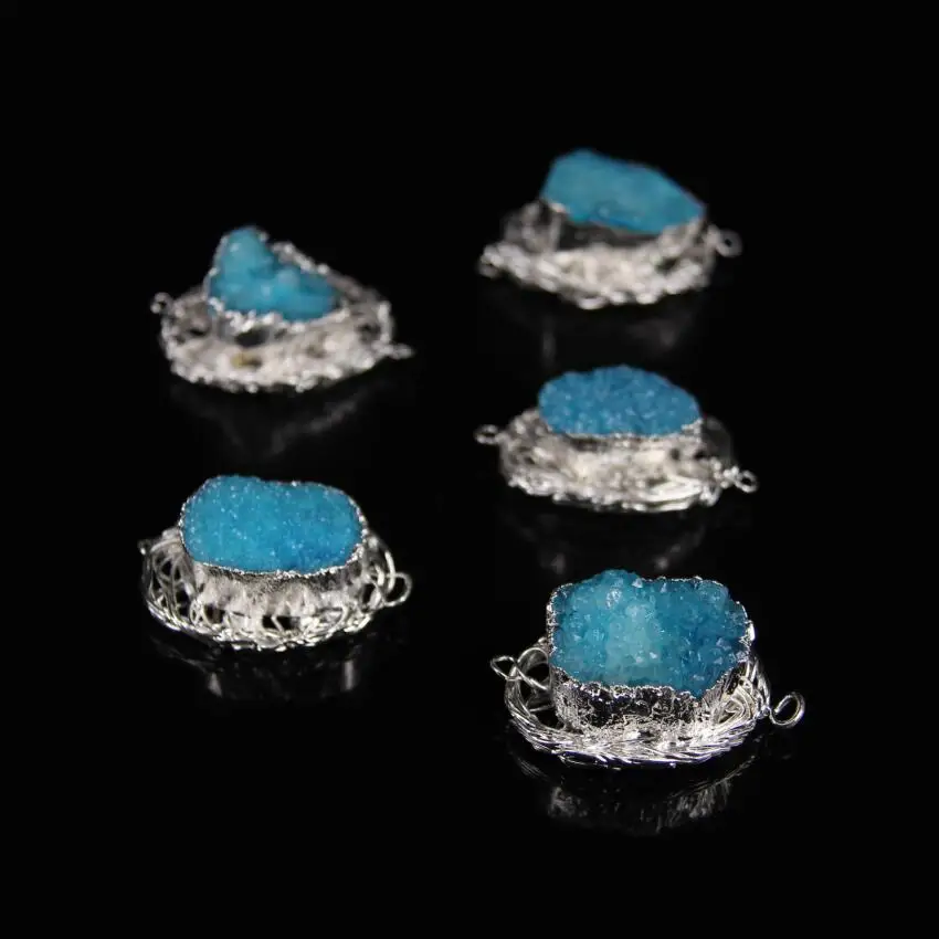 5 шт. серебряное гнездо провода завернутый с синим титановым агатом геоде кусок