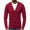 Wine Red Однотонный удобный вязаный свитер мужской осенний теплый пуловер на пуговицах Блузка Топы - Цвет: Wine Red