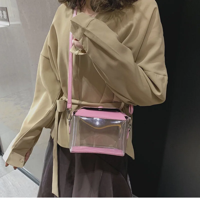 

Sac Transparent Femme Clear Purse Women Messenger Bags 2019 Wild Handbag Shoulder Messenger Bag Small Square Jelly Bag WWJ301
