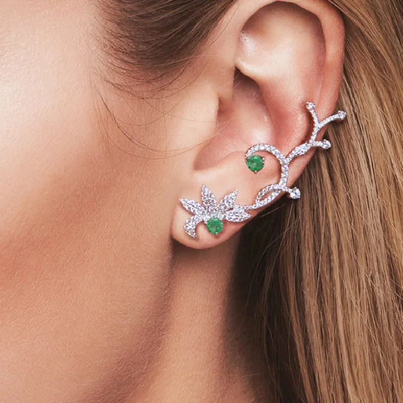 RAKOL ladies fashion mint green zircon flower-shaped personality ear clip temperament girls party dress accessories RE80189 | Украшения и