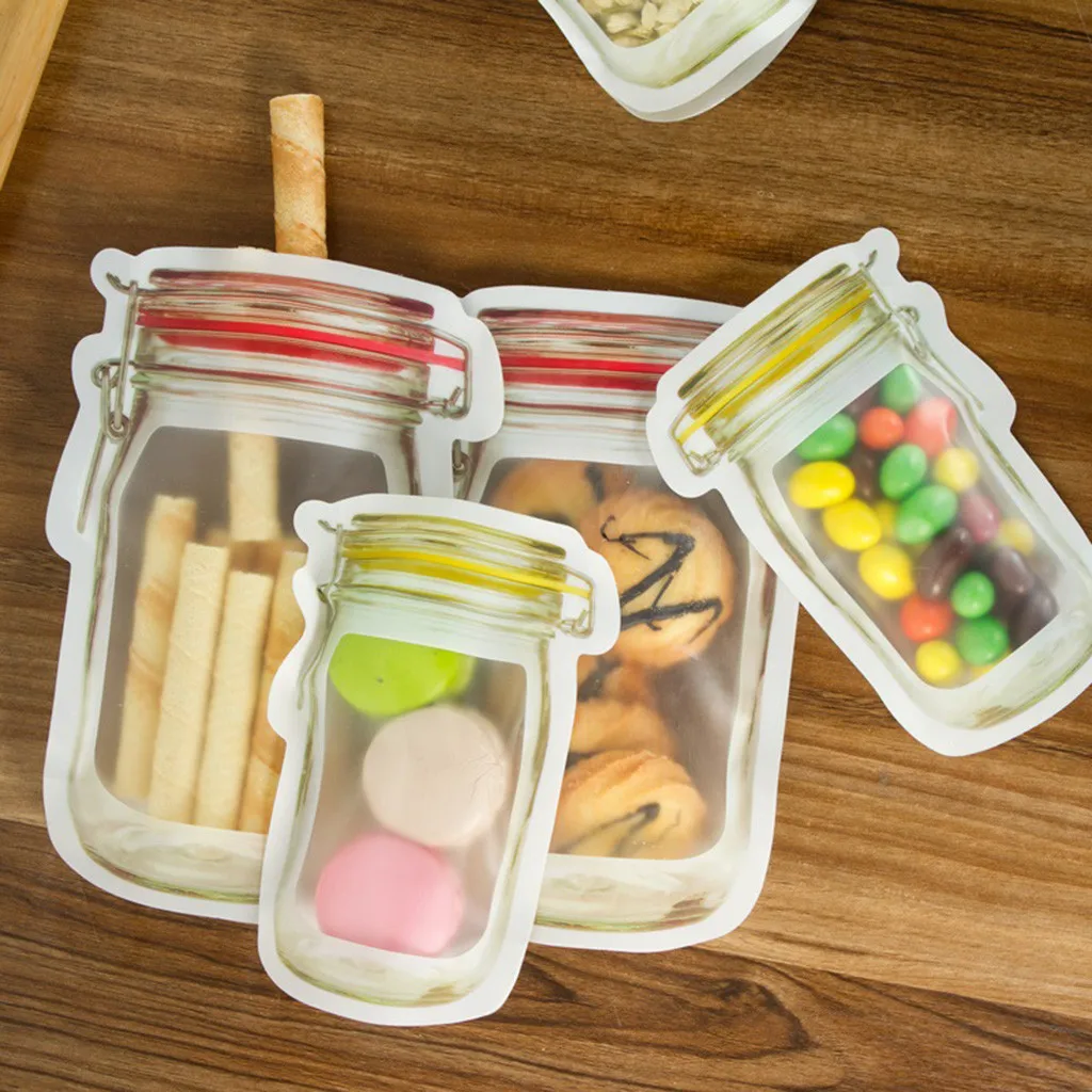 

4 Pieces Portable Mason Jar Zipper Bags Reusable Snack Saver Bag Leakproof Food Sandwich Food Storage Bag Snack Storage Bag #763