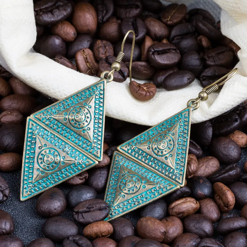 Серьги-подвески с геометрическим узором античные бронзовые индийские 2018 |